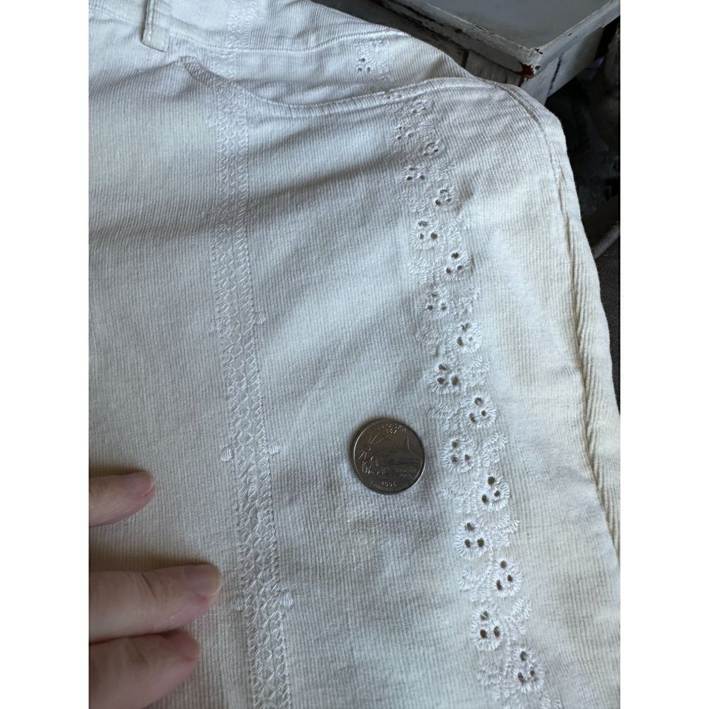 Womyn Pants Women's Thin Corduroy Size 16 Eyelet Cutouts 5 Pocket Cream NEW - Picture 7 of 10